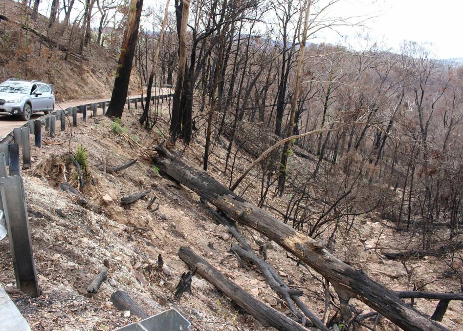 Wombeyan Caves Road following the 2019/20 bush fire that swept through the area. The slopes have since been stabilised and other improvements undertaken. Picture supplied.