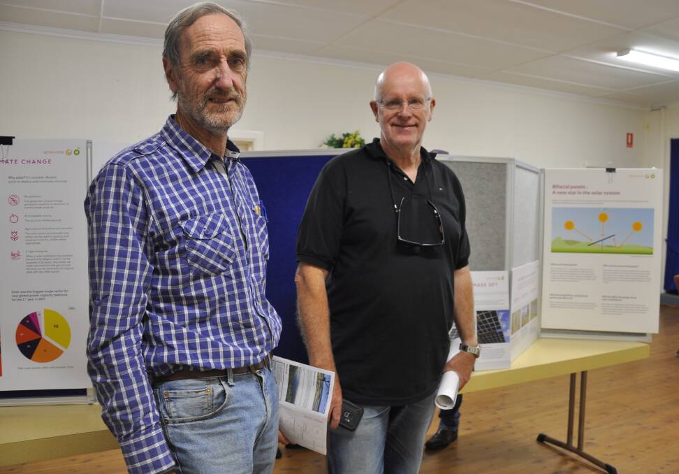 The Goulburn Group's vice-president Mike Steketee and president, Urs Walterlin attended Lightsource BP's information sessions about its large-scale solar farm proposal. Picture by Louise Thrower.
