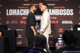 Vasiliy Lomachenko (l) and George Kambosos (r) stared at each other for three minutes and 20 secs. (HANDOUT/TOP RANK)