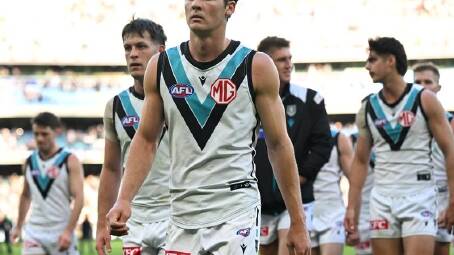 Connor Rozee won't be leading the Power out against Geelong due to a hamstring injury. (James Ross/AAP PHOTOS)